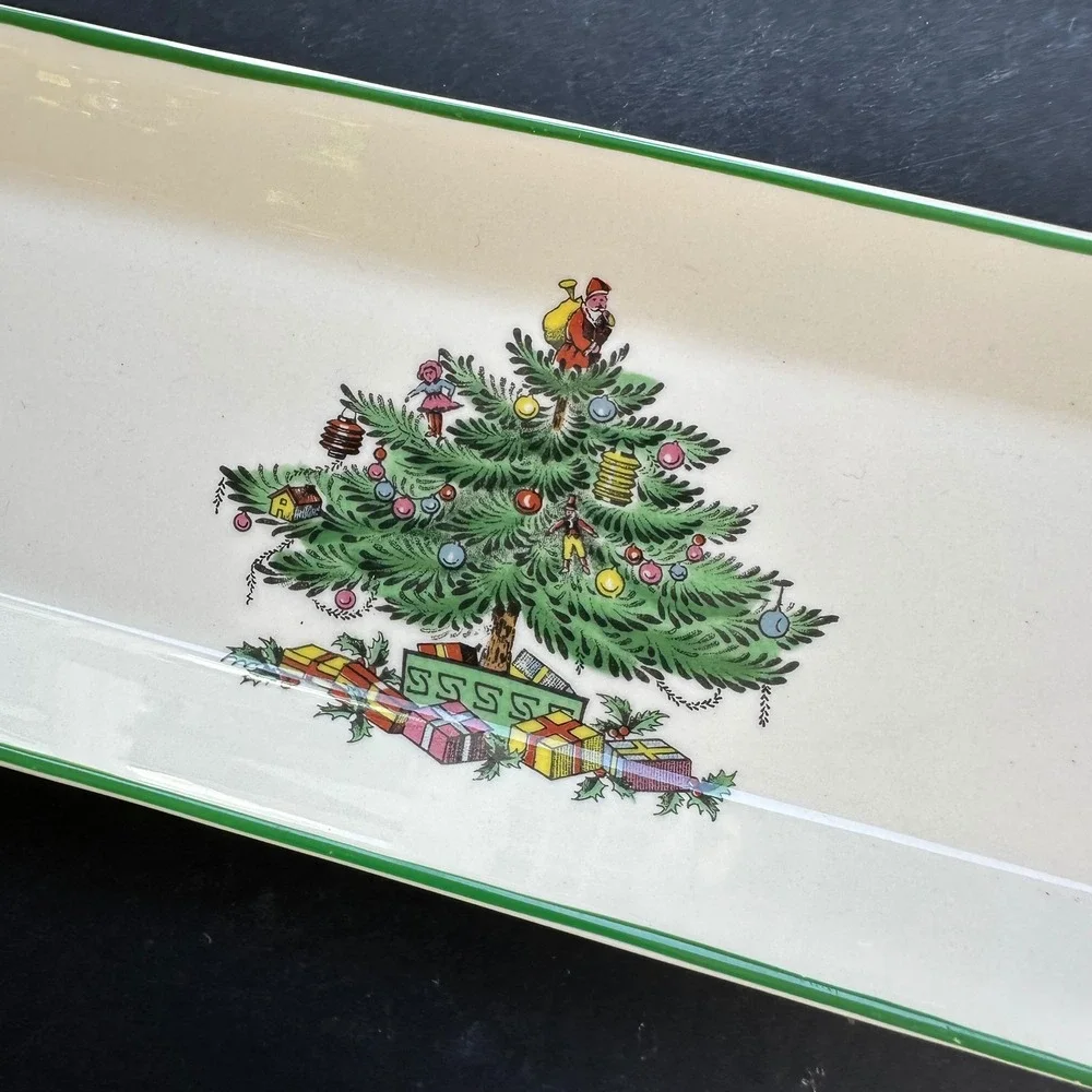 Vintage Spode England Christmas Tree Mint Candy Cracker Serving  Tray 9